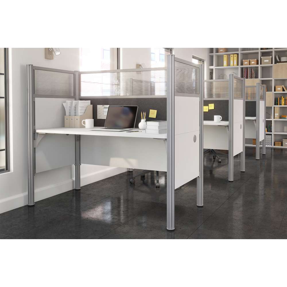 Bestar - Pro-Biz 63W Single Office Cubicle with Gray Tack Board and High Privacy Panels in White - 100871DG-17 veiw 5