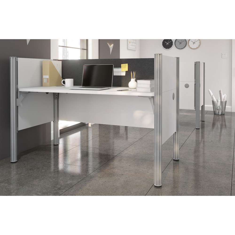 Bestar - Pro-Biz 63W Single Office Cubicle with Gray Tack Board and Low Privacy Panels in White - 100871CG-17 veiw 4
