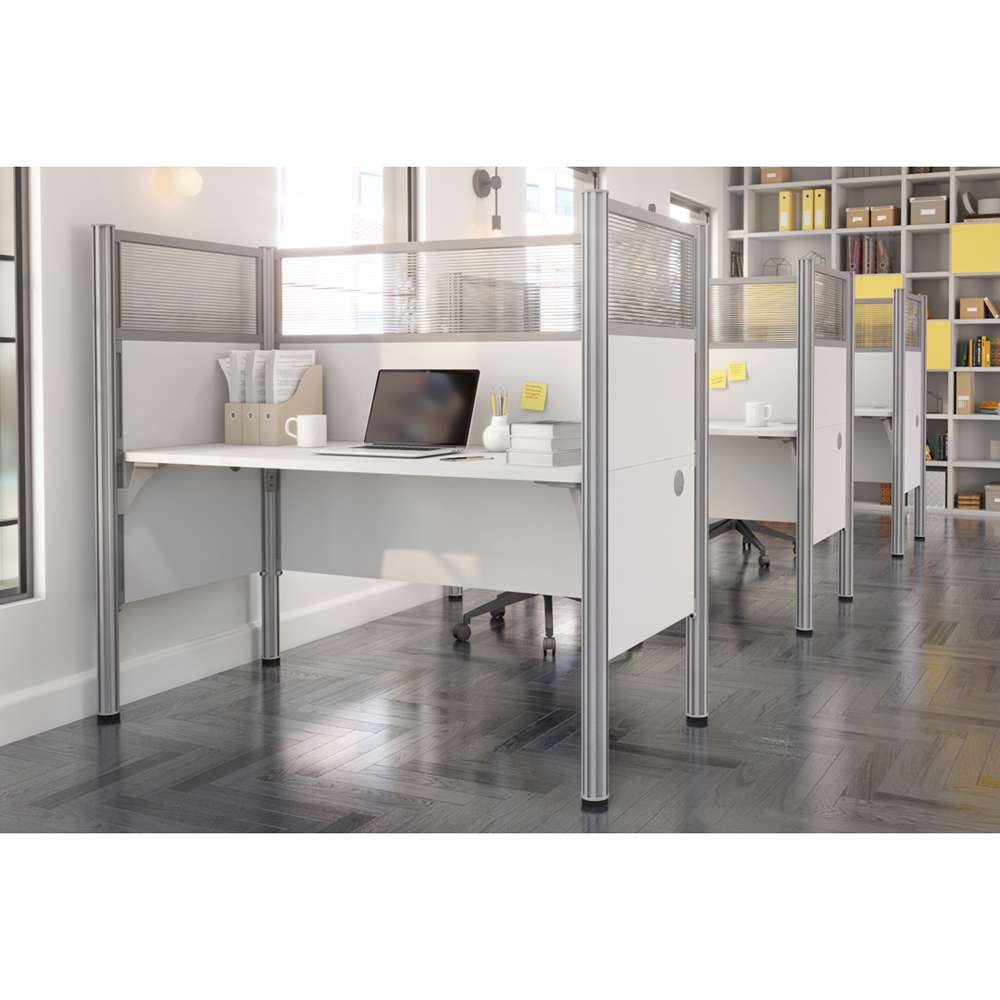 Bestar - Pro-Biz 63W Single Office Cubicle with High Privacy Panels in White - 100871D-17 veiw 4