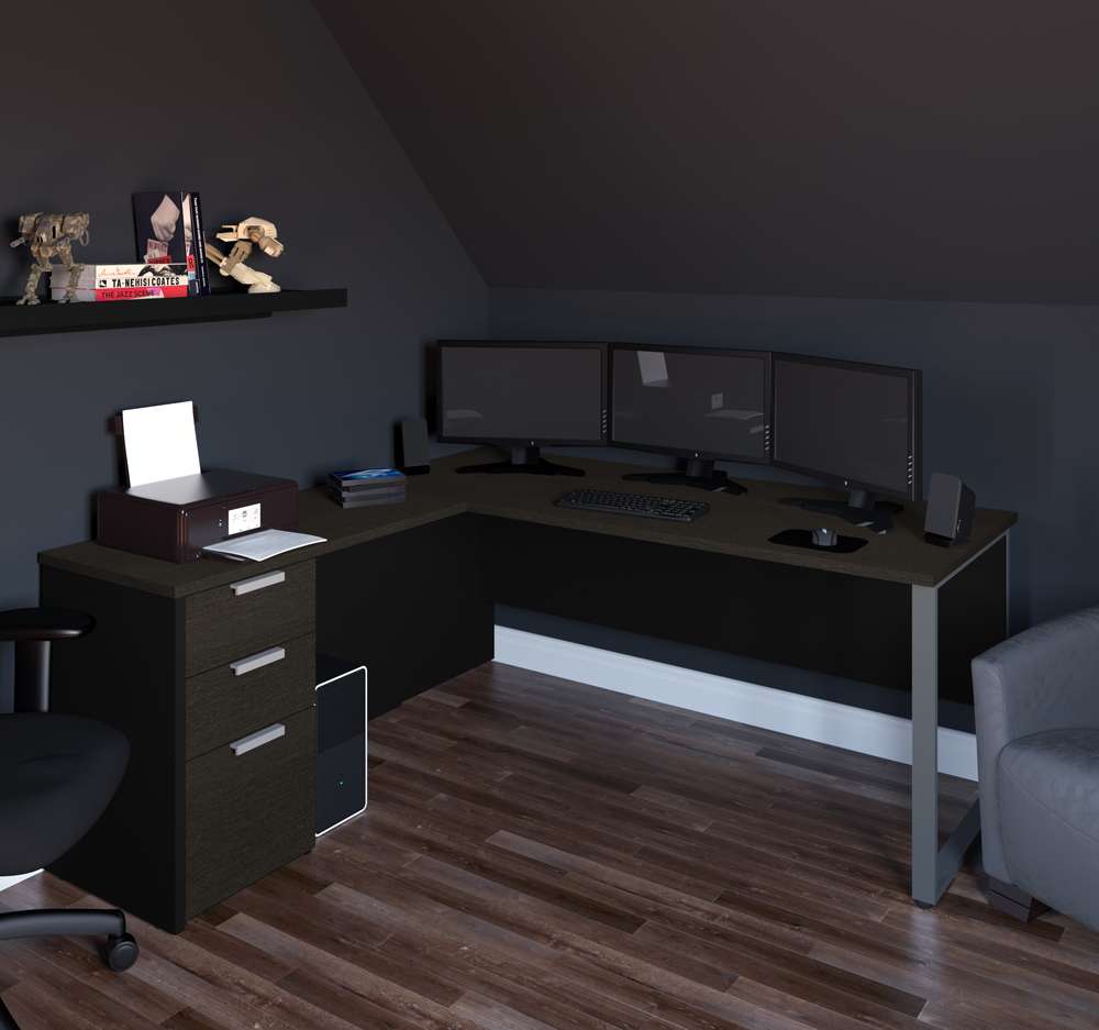 Bestar - Pro-Concept Plus 72W L-Shaped Desk with Drawers in Deep Grey & Black - 110891-32 veiw 3