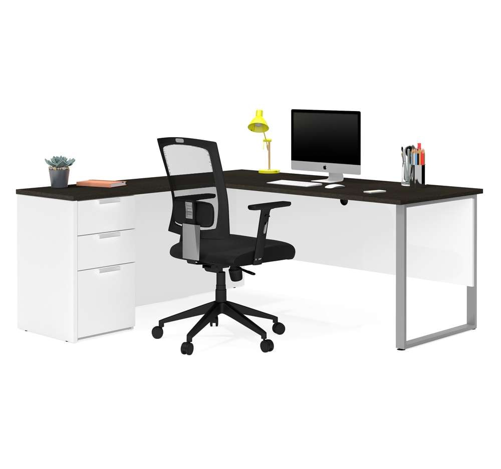 Bestar - Pro-Concept Plus 72W L-Shaped Desk with Drawers in White & Deep Grey - 110891-17 veiw 1