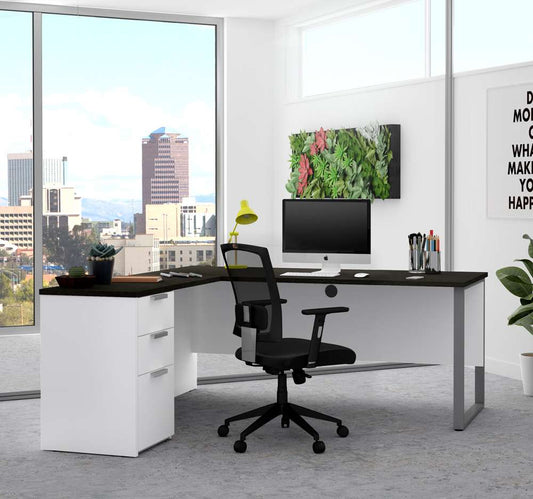 Bestar - Pro-Concept Plus 72W L-Shaped Desk with Drawers in White & Deep Grey - 110891-17 veiw 2