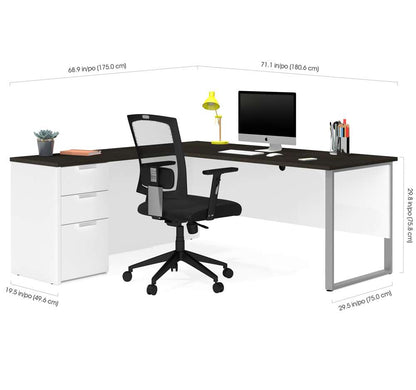 Bestar - Pro-Concept Plus 72W L-Shaped Desk with Drawers in White & Deep Grey - 110891-17 veiw 3
