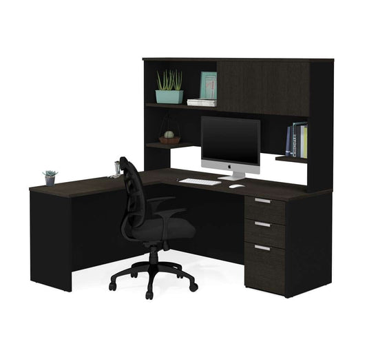 Bestar - Pro-Concept Plus 72W L-Shaped Desk with Pedestal and Hutch in Deep Grey & Black - 110886-32 veiw 1