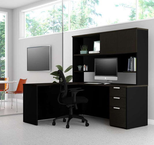 Bestar - Pro-Concept Plus 72W L-Shaped Desk with Pedestal and Hutch in Deep Grey & Black - 110886-32 veiw 2
