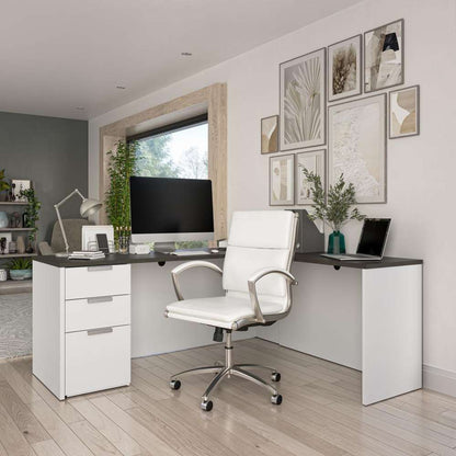 Bestar - Pro-Concept Plus 72W L-Shaped Desk with Pedestal in White & Deep Grey - 110885-17 veiw 2