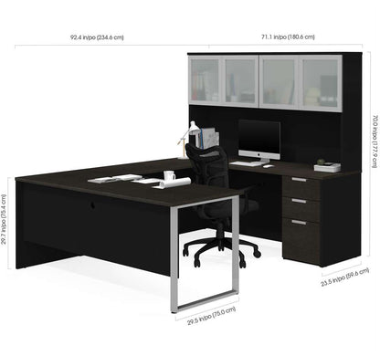 Bestar - Pro-Concept Plus 72W U-Shaped Executive Desk with Pedestal and Frosted Glass Doors Hutch in Deep Grey & Black - 110890-32 veiw 3