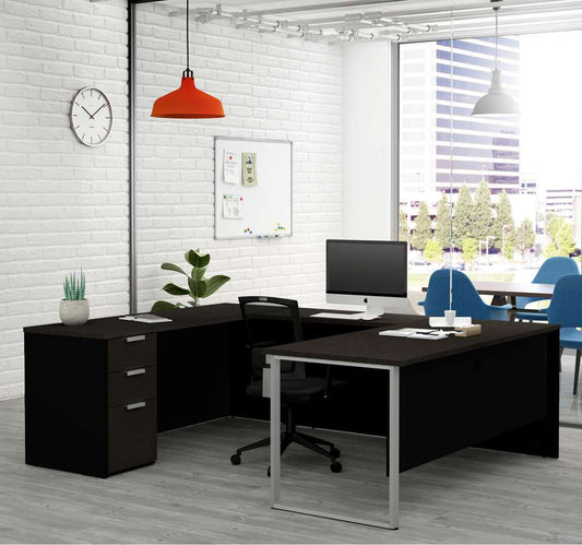 Bestar - Pro-Concept Plus 72W U-Shaped Executive Desk with Pedestal in Deep Grey & Black - 110888-32 veiw 2