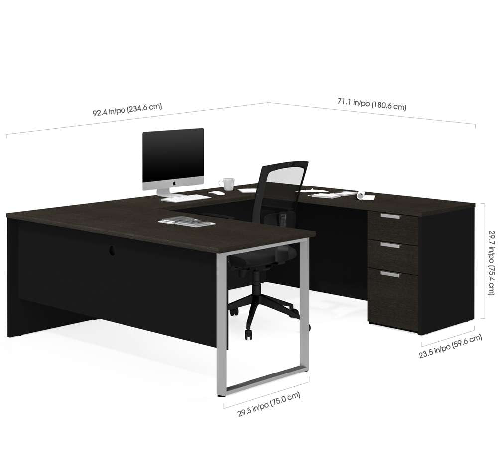 Bestar - Pro-Concept Plus 72W U-Shaped Executive Desk with Pedestal in Deep Grey & Black - 110888-32 veiw 3