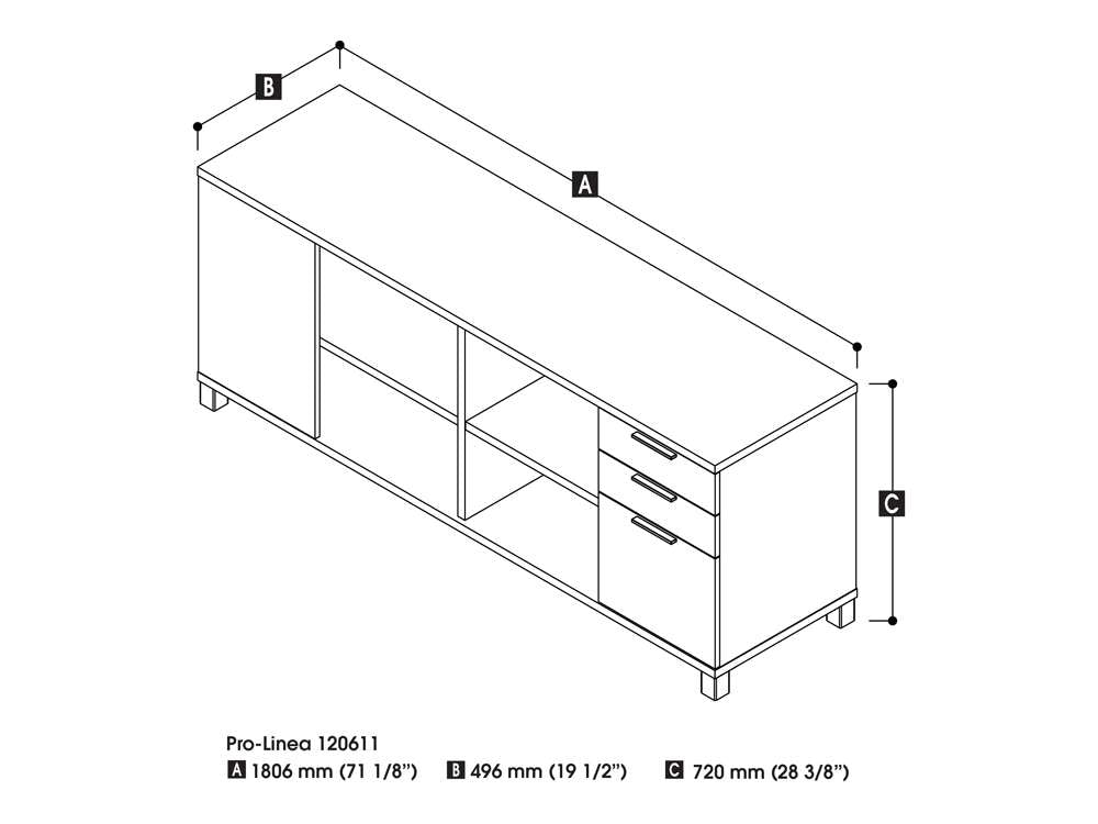 Bestar - Pro-Linea 72W Credenza with 3 Drawers in White - 120611-1117 veiw 2