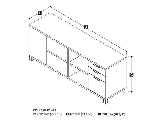 Bestar - Pro-Linea 72W Credenza with 3 Drawers in White - 120611-1117 veiw 2