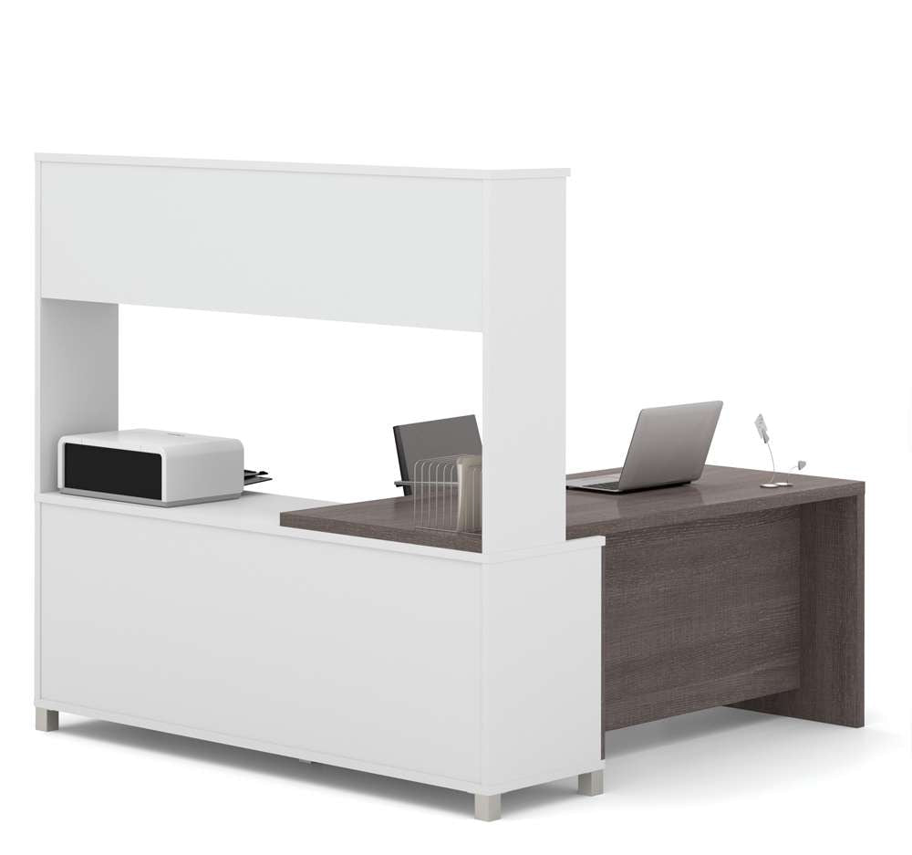 Bestar - Pro-Linea 72W L-Shaped Desk with Drawers and Hutch in Bark Grey - 120882-47 veiw 2