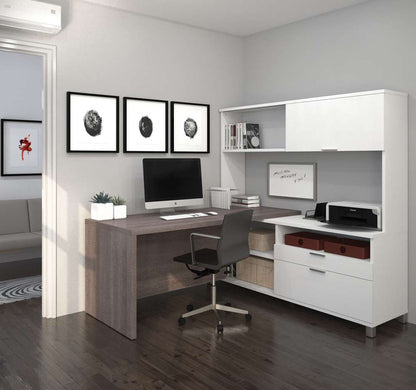 Bestar - Pro-Linea 72W L-Shaped Desk with Drawers and Hutch in Bark Grey - 120882-47 veiw 3