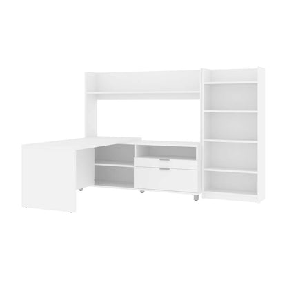 Bestar - Pro-Linea 72W L-Shaped Desk with Hutch and Bookcase in White - 120896-17 veiw 1
