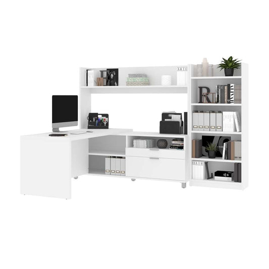 Bestar - Pro-Linea 72W L-Shaped Desk with Hutch and Bookcase in White - 120896-17 veiw 2