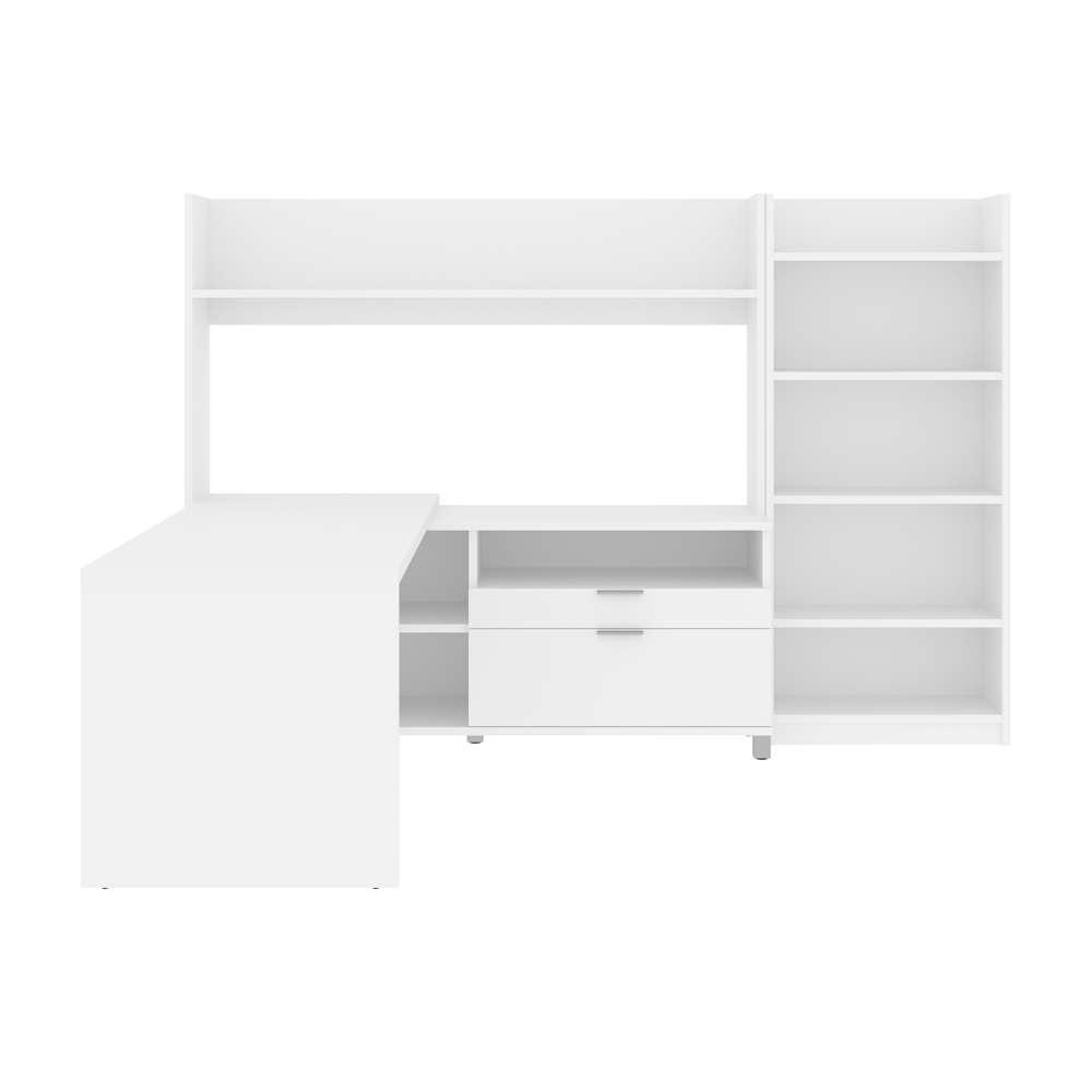 Bestar - Pro-Linea 72W L-Shaped Desk with Hutch and Bookcase in White - 120896-17 veiw 3