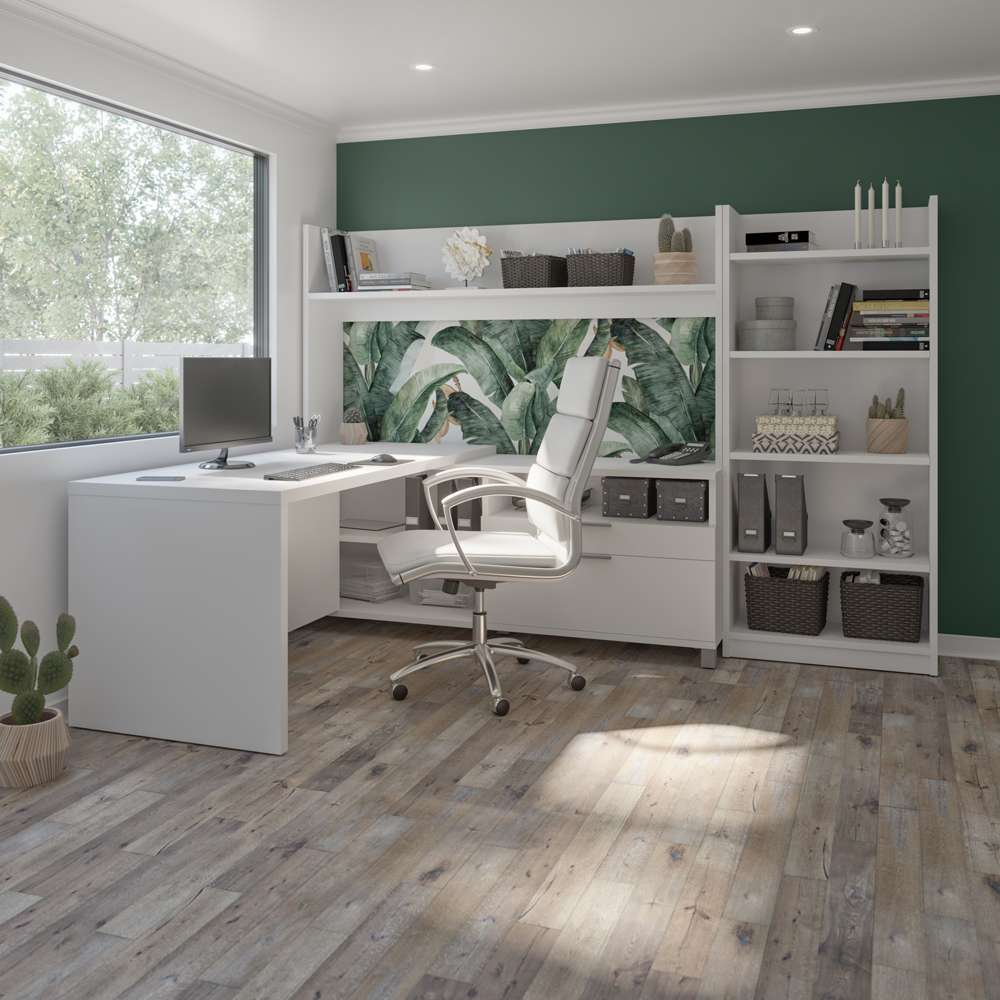 Bestar - Pro-Linea 72W L-Shaped Desk with Hutch and Bookcase in White - 120896-17 veiw 6