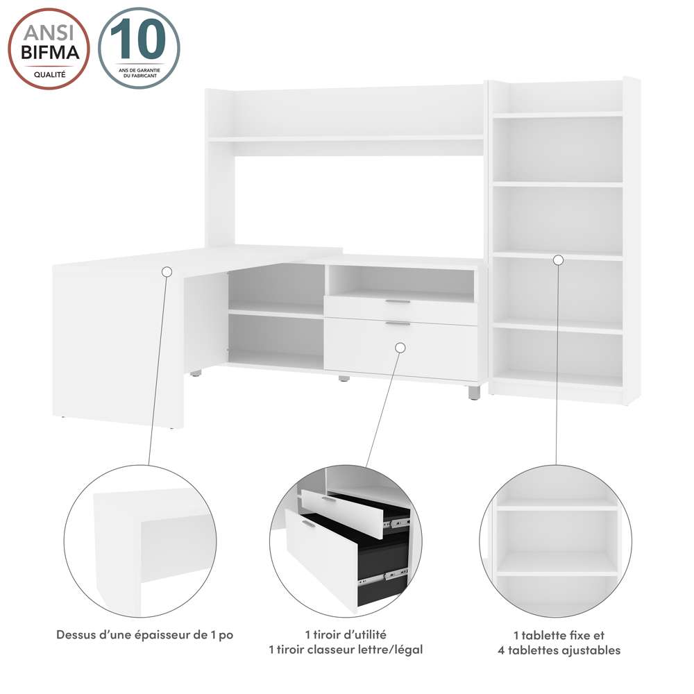 Bestar - Pro-Linea 72W L-Shaped Desk with Hutch and Bookcase in White - 120896-17 veiw 8