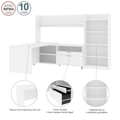 Bestar - Pro-Linea 72W L-Shaped Desk with Hutch and Bookcase in White - 120896-17 veiw 8