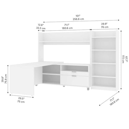 Bestar - Pro-Linea 72W L-Shaped Desk with Hutch and Bookcase in White - 120896-17 veiw 9