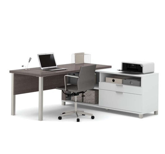 Bestar - Pro-Linea 72W L-Shaped Desk with Metal Legs in Bark Grey - 120883-47 veiw 1