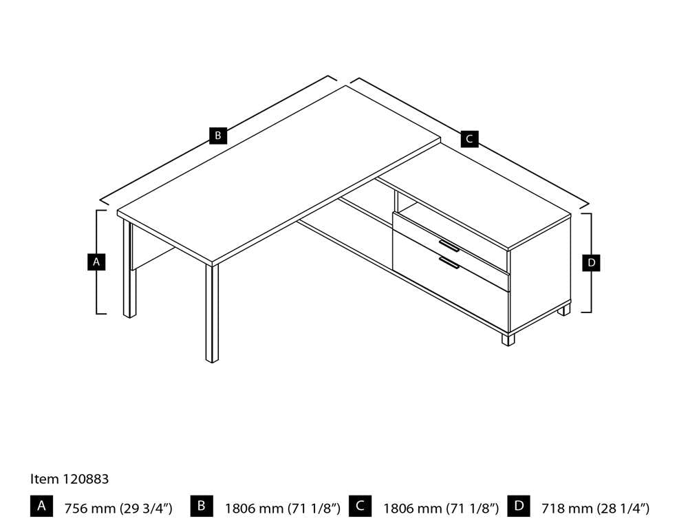 Bestar - Pro-Linea 72W L-Shaped Desk with Metal Legs in Bark Grey - 120883-47 veiw 3