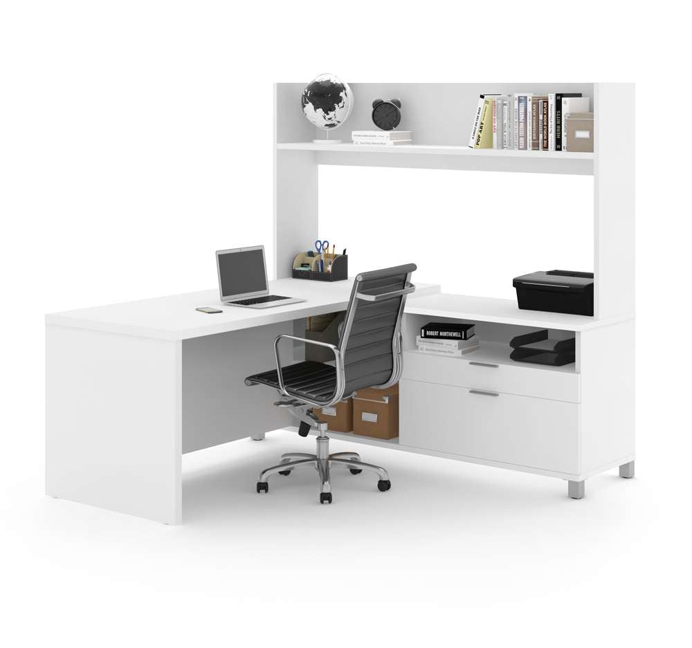 Bestar - Pro-Linea 72W L-Shaped Desk with Single Shelf Hutch in White - 120886-17 veiw 1