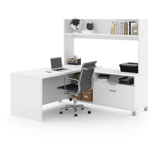Bestar - Pro-Linea 72W L-Shaped Desk with Single Shelf Hutch in White - 120886-17 veiw 1