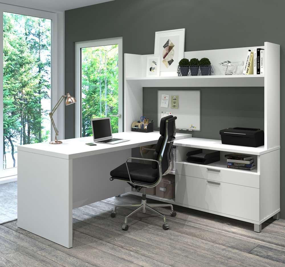 Bestar - Pro-Linea 72W L-Shaped Desk with Single Shelf Hutch in White - 120886-17 veiw 3