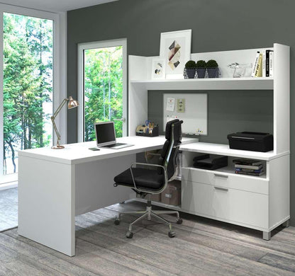 Bestar - Pro-Linea 72W L-Shaped Desk with Single Shelf Hutch in White - 120886-17 veiw 3