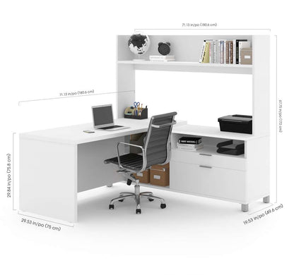 Bestar - Pro-Linea 72W L-Shaped Desk with Single Shelf Hutch in White - 120886-17 veiw 4