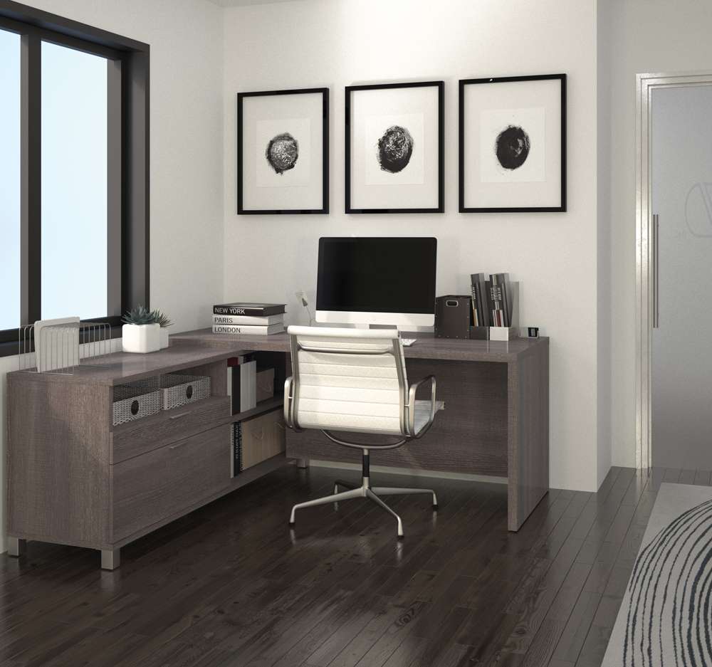 Bestar - Pro-Linea 72W L-Shaped Office Desk in Bark Grey - 120863-47 veiw 4