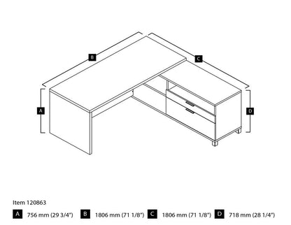 Bestar - Pro-Linea 72W L-Shaped Office Desk in White - 120863-17 veiw 4