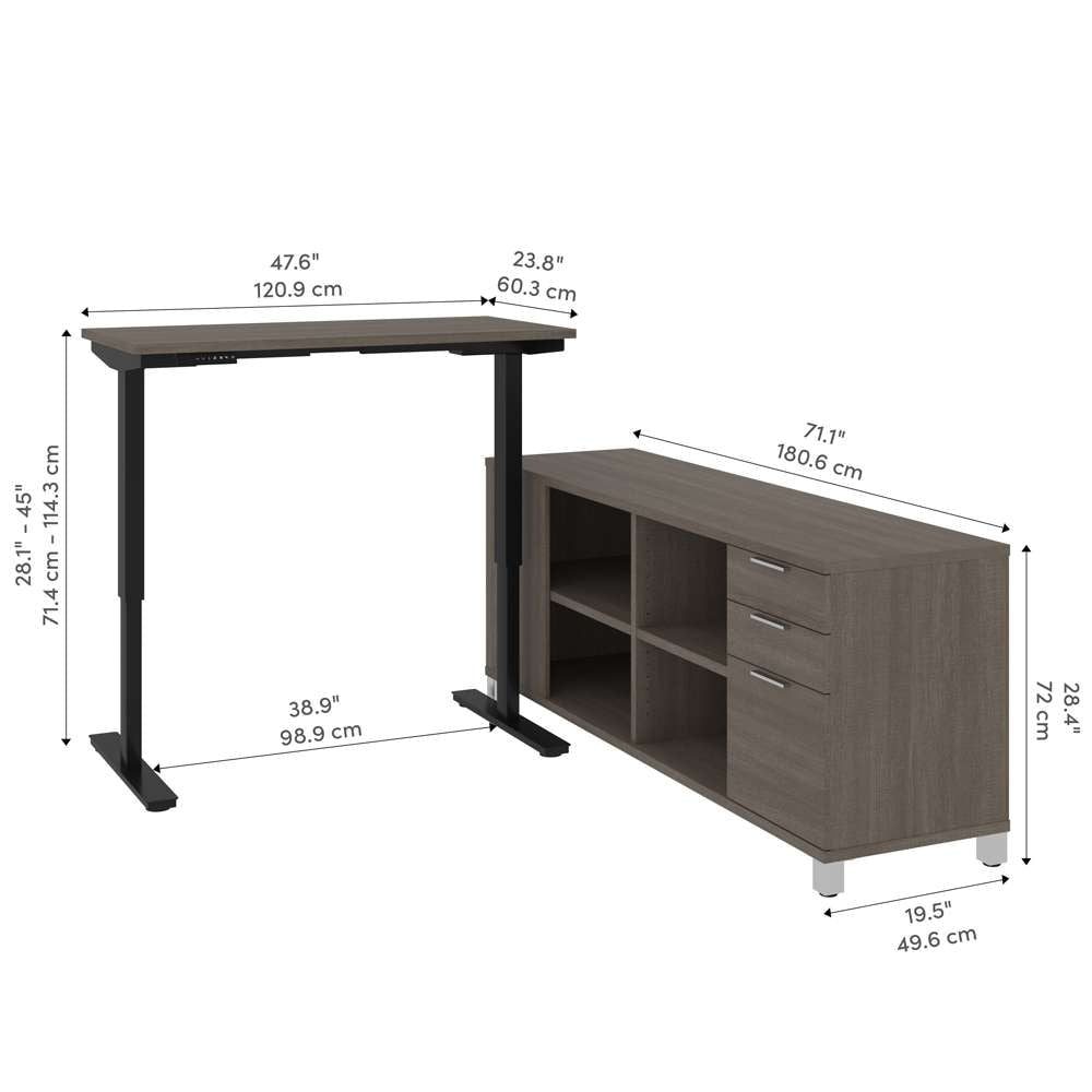 Bestar - Pro-Linea 72W L-Shaped Standing Desk in Bark Grey - 120857-47 veiw 11