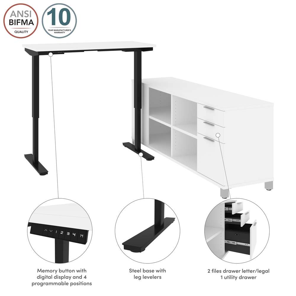 Bestar - Pro-Linea 72W L-Shaped Standing Desk in White - 120857-17 veiw 9