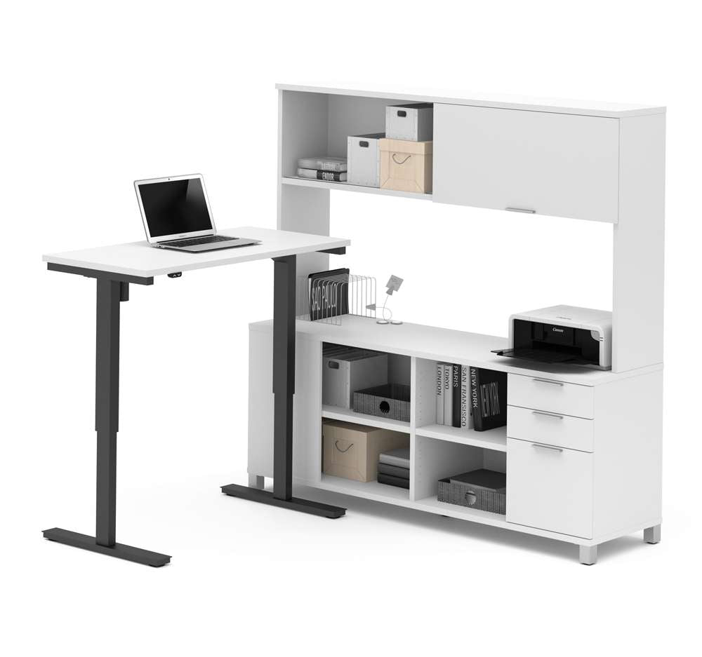 Bestar - Pro-Linea 72W L-Shaped Standing Desk with Hutch in White - 120858-17 veiw 1