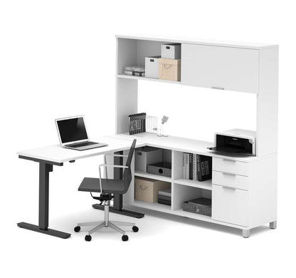 Bestar - Pro-Linea 72W L-Shaped Standing Desk with Hutch in White - 120858-17 veiw 2