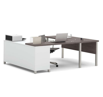 Bestar - Pro-Linea 72W U-Shaped Executive Desk with Metal Legs in Bark Grey - 120881-47 veiw 2