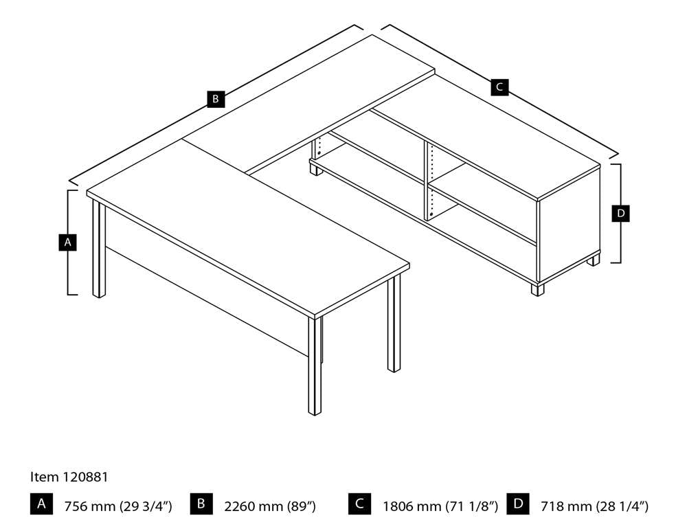 Bestar - Pro-Linea 72W U-Shaped Executive Desk with Metal Legs in Bark Grey - 120881-47 veiw 3