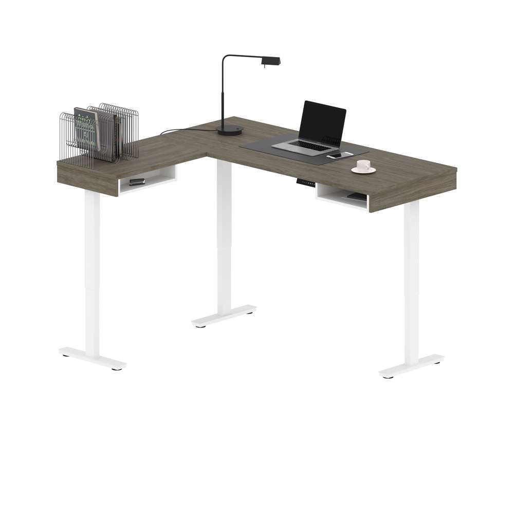 Bestar - Pro-Vega 72W L-Shaped Standing Desk in Walnut Grey & White - 130420-000035 veiw 2