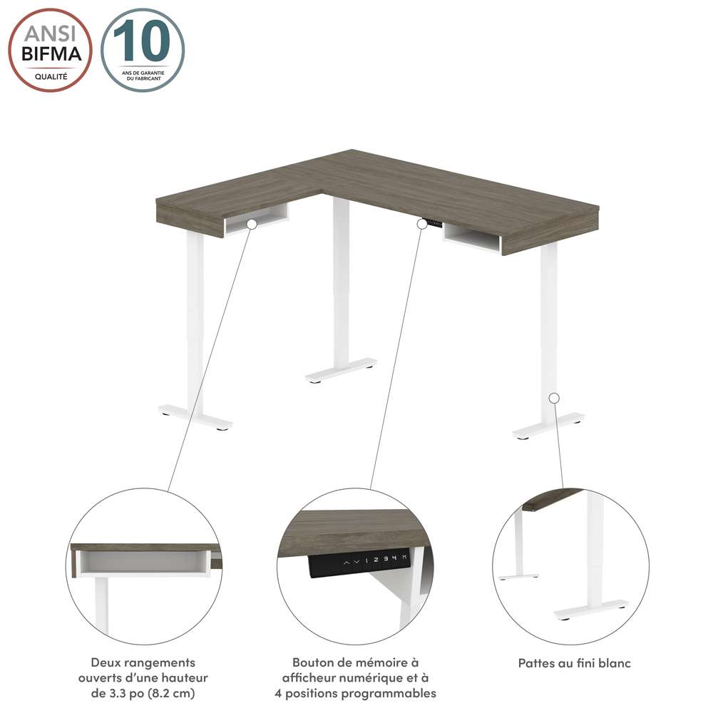 Bestar - Pro-Vega 72W L-Shaped Standing Desk in Walnut Grey & White - 130420-000035 veiw 9