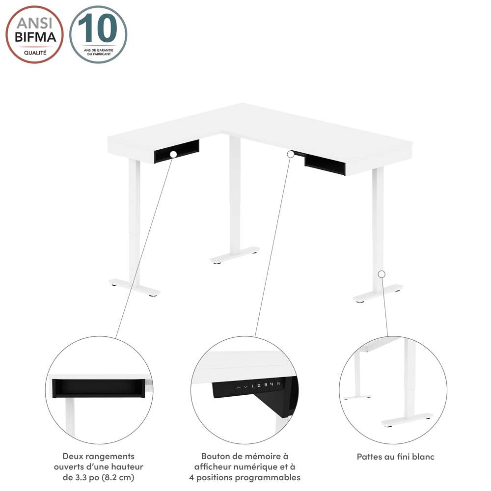 Bestar - Pro-Vega 72W L-Shaped Standing Desk in White & Black - 130420-000017 veiw 6
