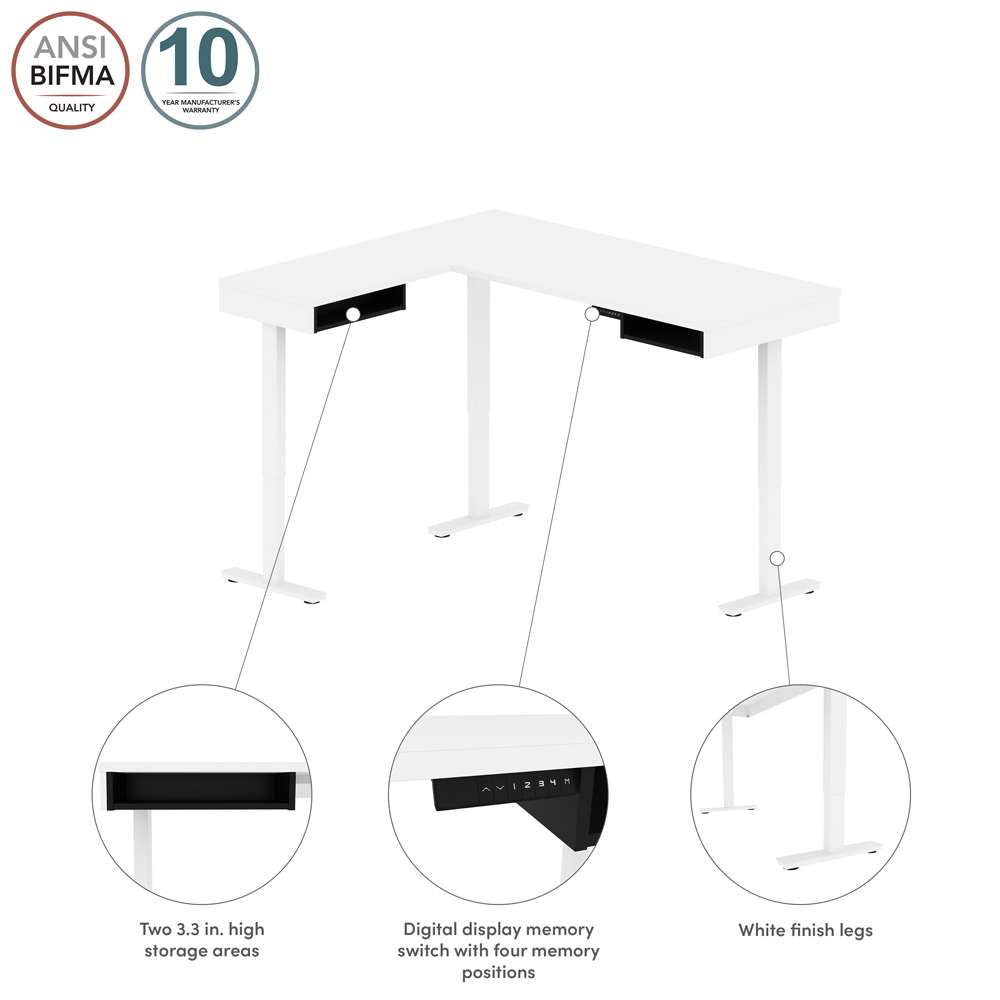 Bestar - Pro-Vega 72W L-Shaped Standing Desk in White & Black - 130420-000017 veiw 10