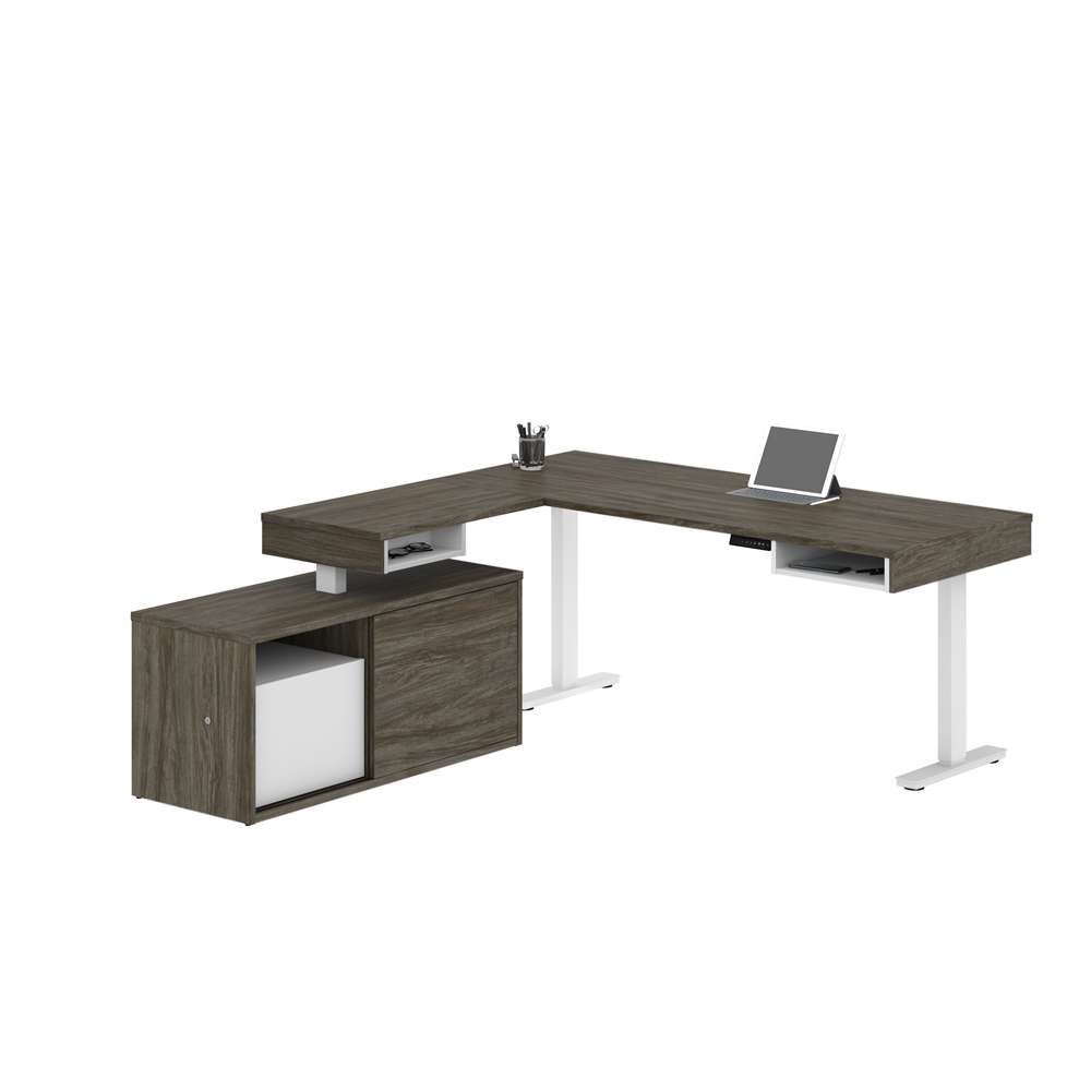 Bestar - Pro-Vega 81W L-Shaped Standing Desk with Credenza in Walnut Grey & White - 130850-000035 veiw 1