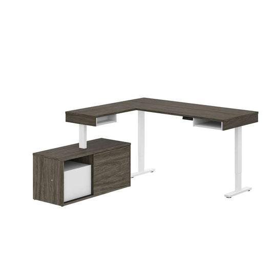 Bestar - Pro-Vega 81W L-Shaped Standing Desk with Credenza in Walnut Grey & White - 130850-000035 veiw 2