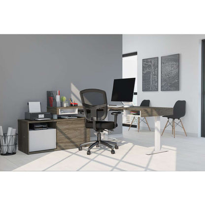 Bestar - Pro-Vega 81W L-Shaped Standing Desk with Credenza in Walnut Grey & White - 130850-000035 veiw 3