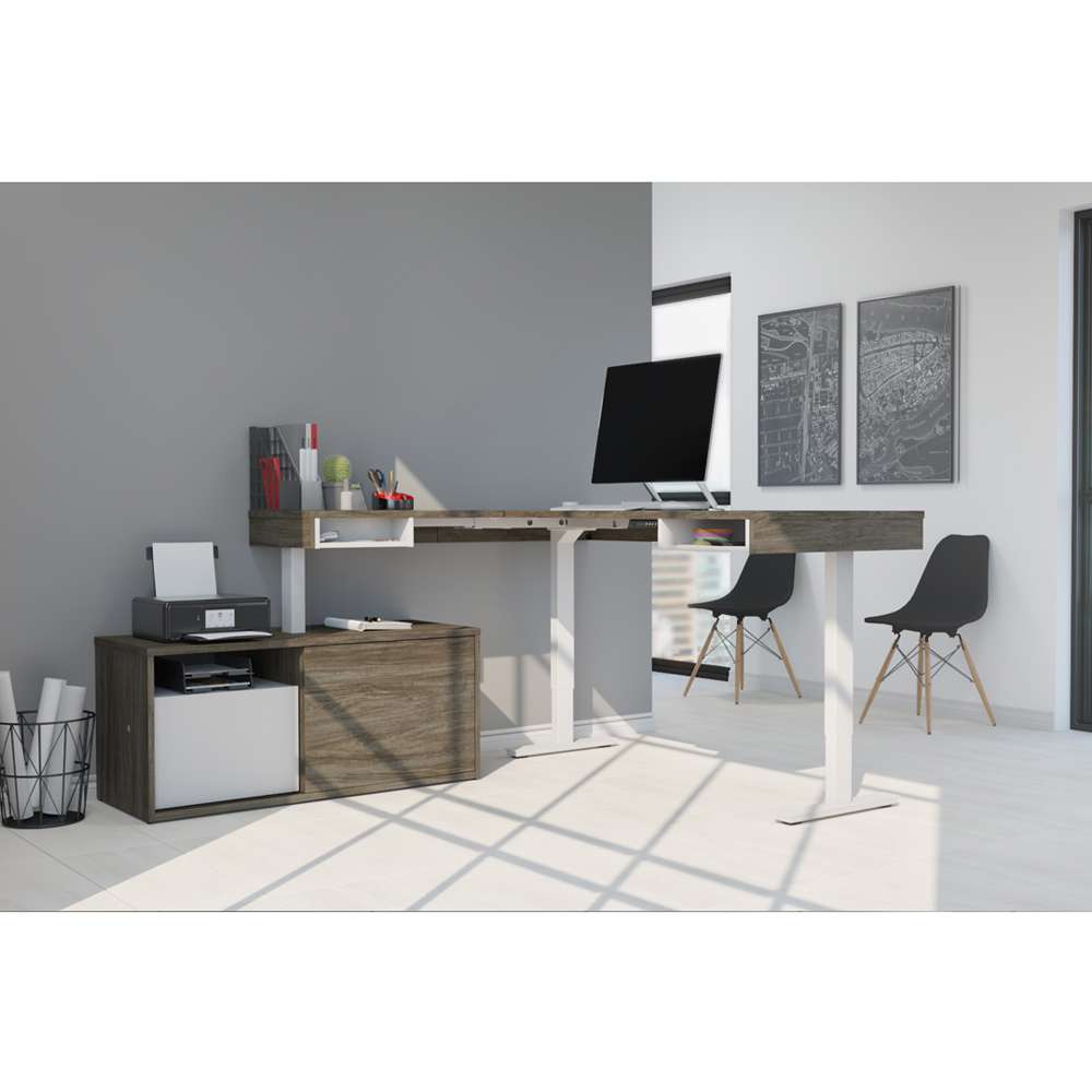 Bestar - Pro-Vega 81W L-Shaped Standing Desk with Credenza in Walnut Grey & White - 130850-000035 veiw 4