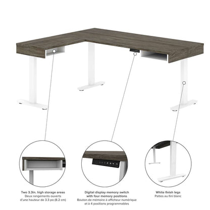 Bestar - Pro-Vega 81W L-Shaped Standing Desk with Credenza in Walnut Grey & White - 130850-000035 veiw 5