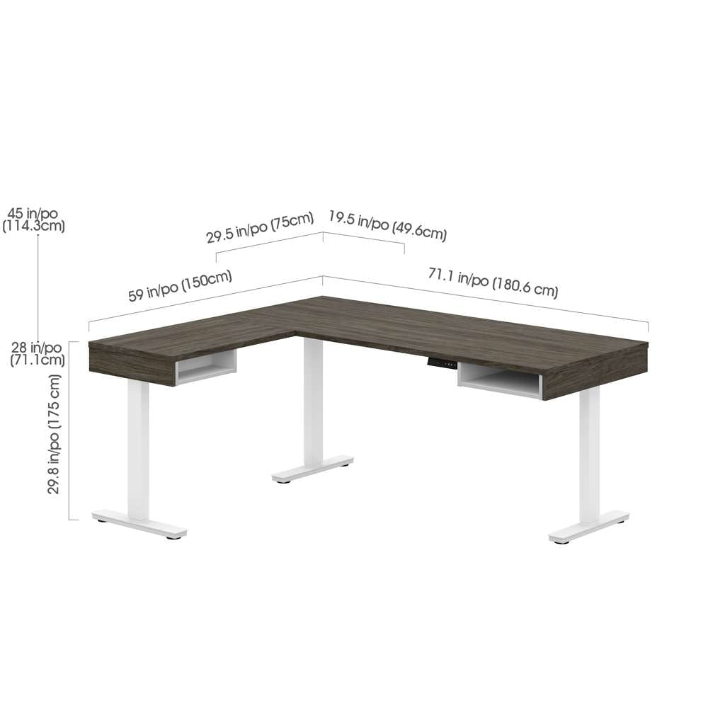 Bestar - Pro-Vega 81W L-Shaped Standing Desk with Credenza in Walnut Grey & White - 130850-000035 veiw 6