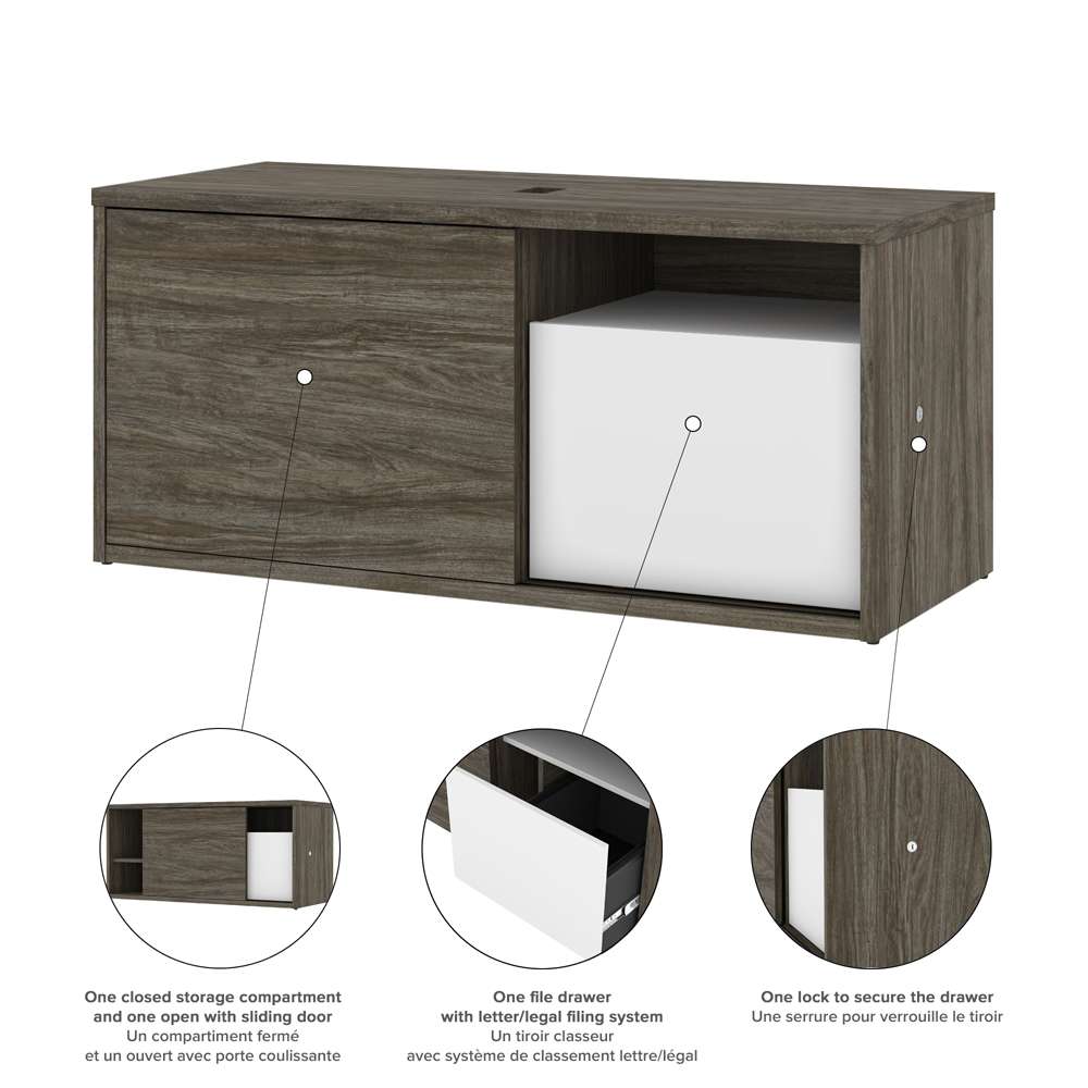 Bestar - Pro-Vega 81W L-Shaped Standing Desk with Credenza in Walnut Grey & White - 130850-000035 veiw 7